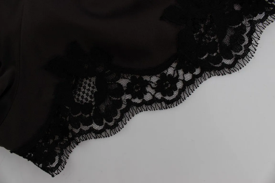 Brown Silk Stretch Lace Shorts