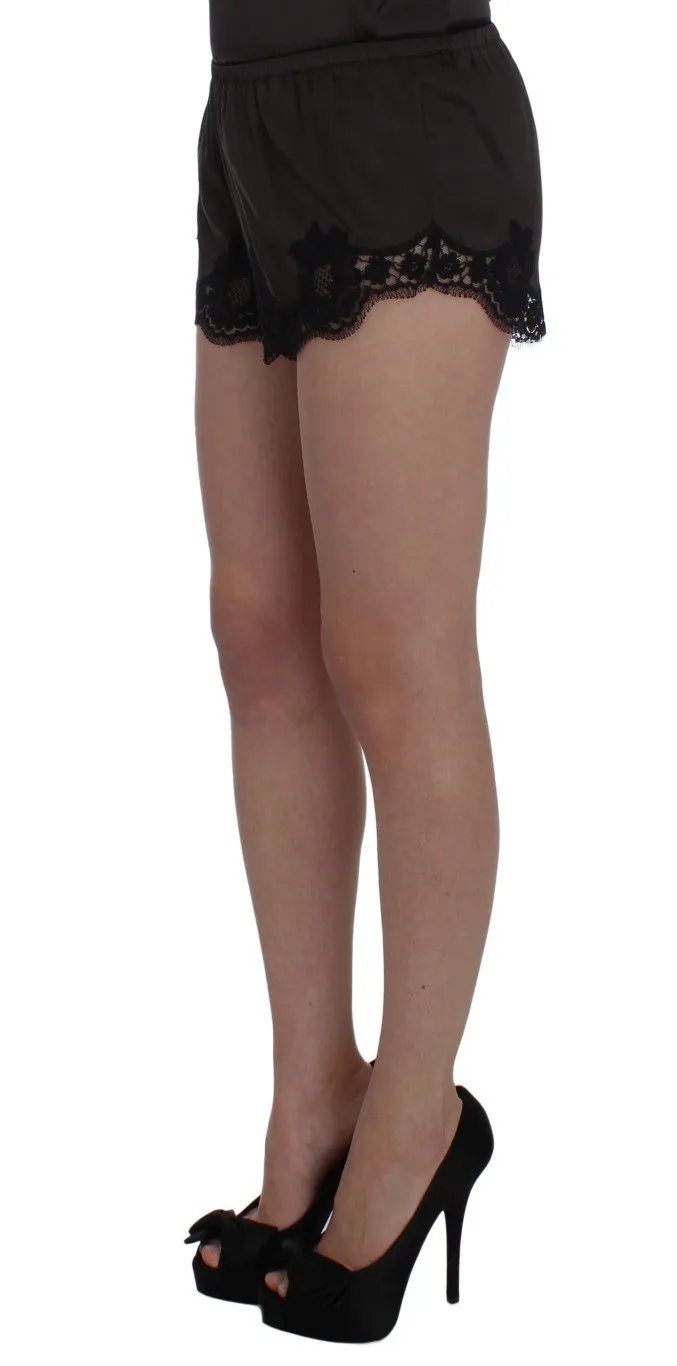 Brown Silk Stretch Lace Shorts