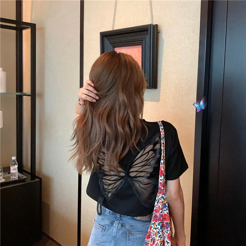 Butterfly Cut Out Pattern Backless Shirts