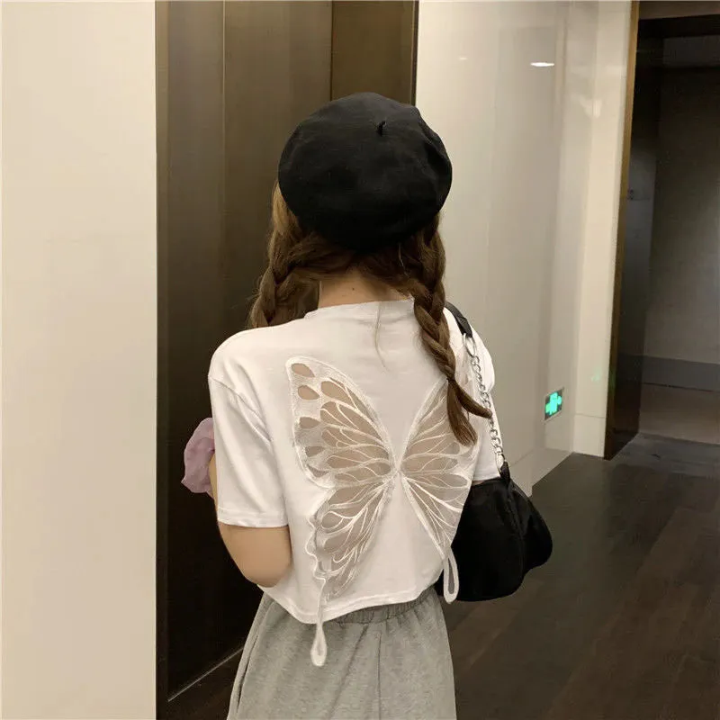 Butterfly Cut Out Pattern Backless Shirts