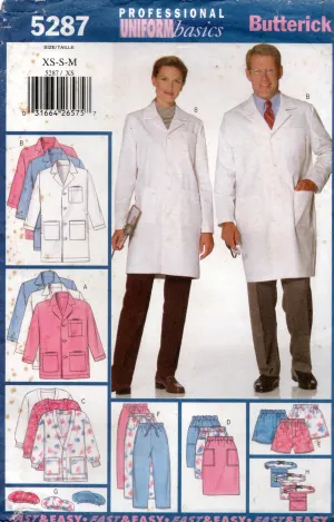 Butterick 5287 Mens Womens UNISEX Hospital Medical Scrubs Lab Coat & Accessories 1990s Vintage Sewing Pattern Size XS - M UNCUT Factory Folded