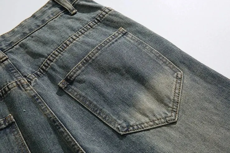 Button Wide-leg Straight Jeans