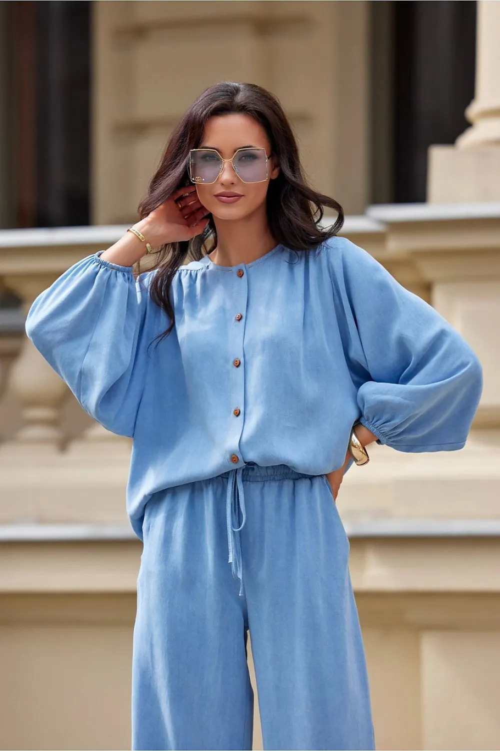 Buttoned Tencel Loose-Fit Shirt