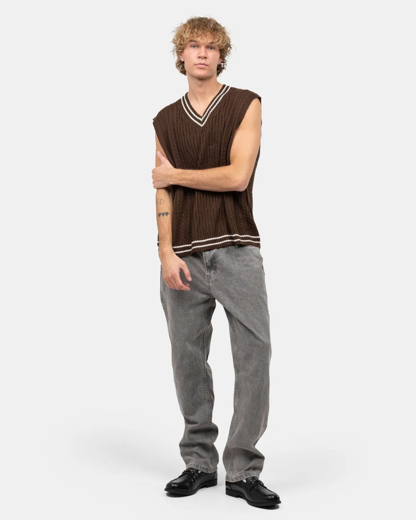 Cable Knitted Vest Brown