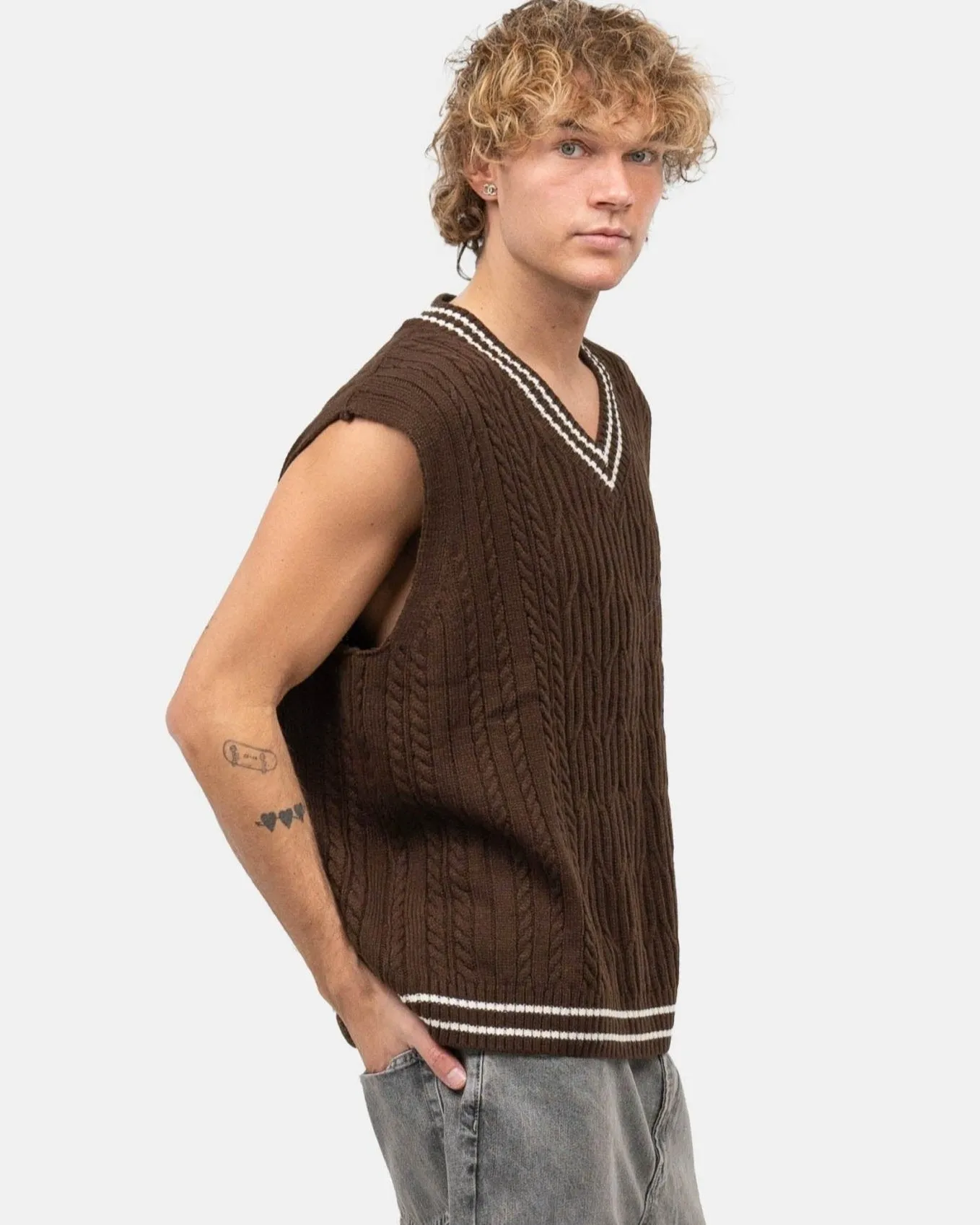 Cable Knitted Vest Brown