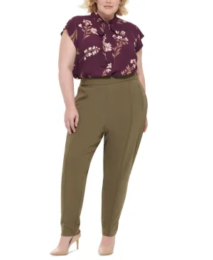 Calvin Klein Plus Mid Rise Slim Leg Straight Leg Pants X28PC533 Caper Green 18W