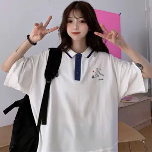 Cartoon Pocket Printed Turn Down Collar Shirts