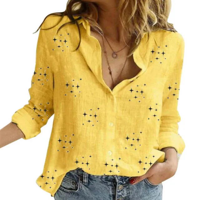 Casual Long Sleeve Birds Print Loose Shirts Women Oversized Cotton and Linen Blouses and Tops Vintage Streetwear Tunic Tees