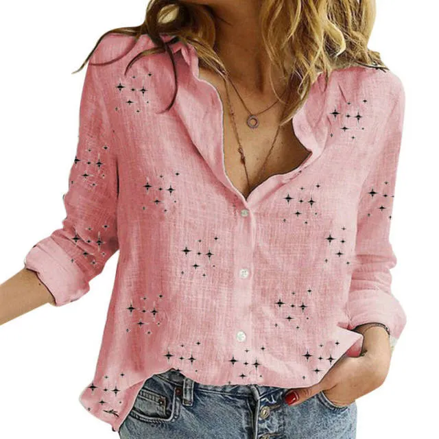 Casual Long Sleeve Birds Print Loose Shirts Women Oversized Cotton and Linen Blouses and Tops Vintage Streetwear Tunic Tees