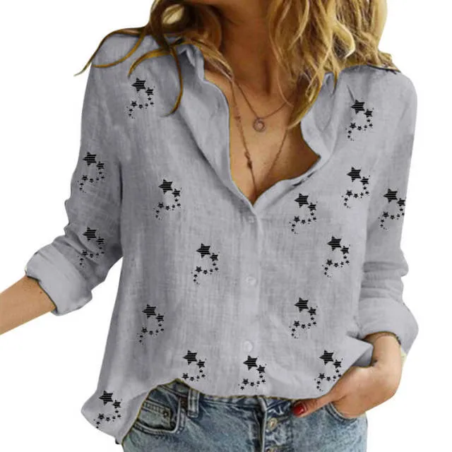 Casual Long Sleeve Birds Print Loose Shirts Women Oversized Cotton and Linen Blouses and Tops Vintage Streetwear Tunic Tees