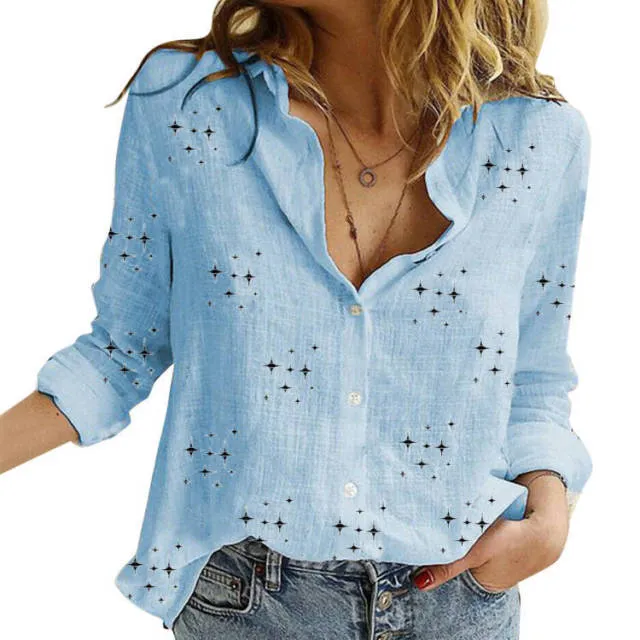 Casual Long Sleeve Birds Print Loose Shirts Women Oversized Cotton and Linen Blouses and Tops Vintage Streetwear Tunic Tees