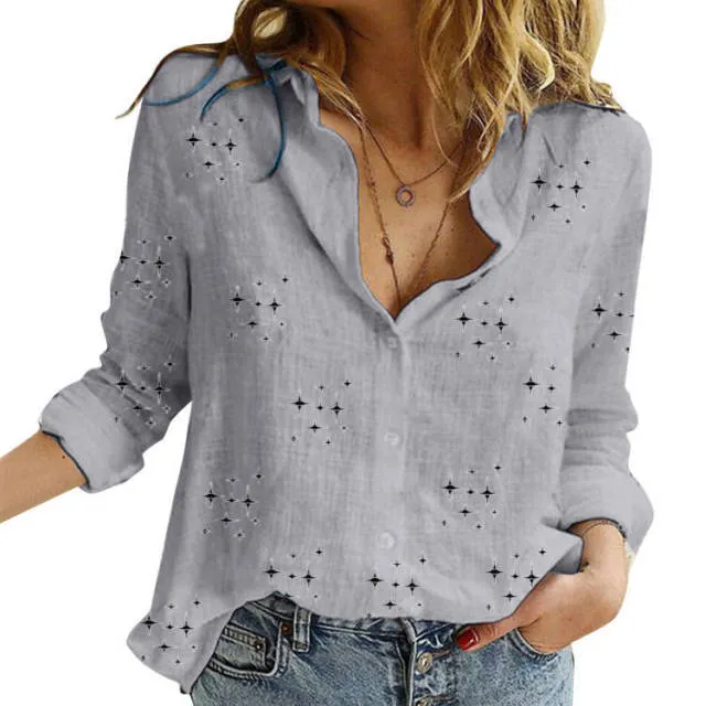 Casual Long Sleeve Birds Print Loose Shirts Women Oversized Cotton and Linen Blouses and Tops Vintage Streetwear Tunic Tees