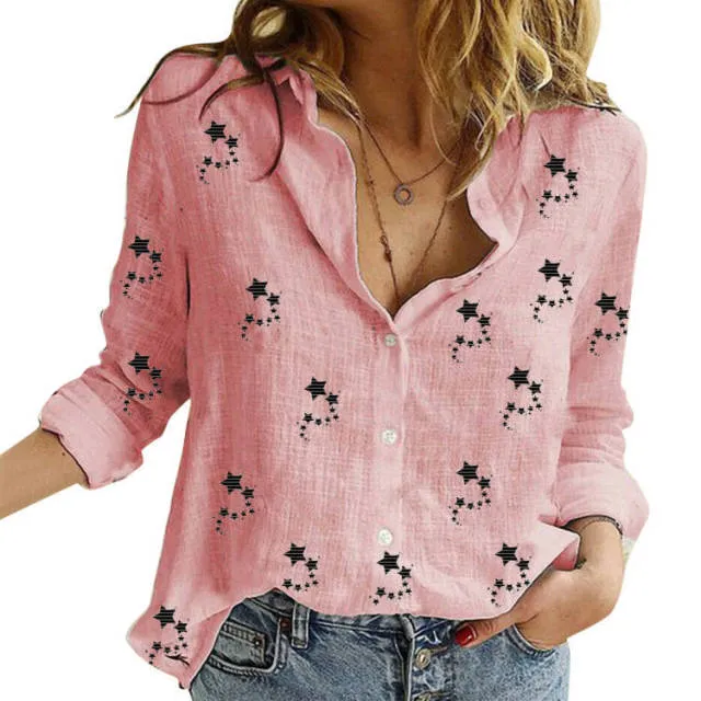 Casual Long Sleeve Birds Print Loose Shirts Women Oversized Cotton and Linen Blouses and Tops Vintage Streetwear Tunic Tees