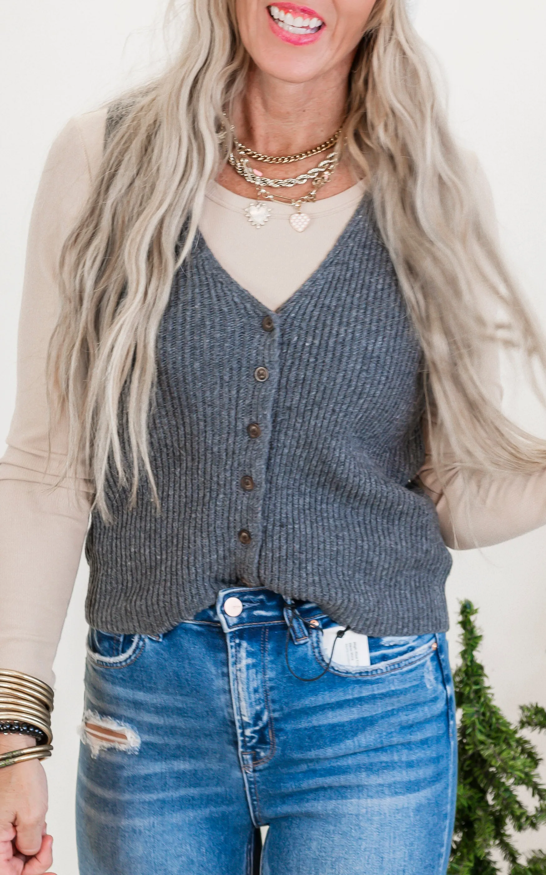 Charcoal Ribbed V-Neck Sweater Vest - Final Sale