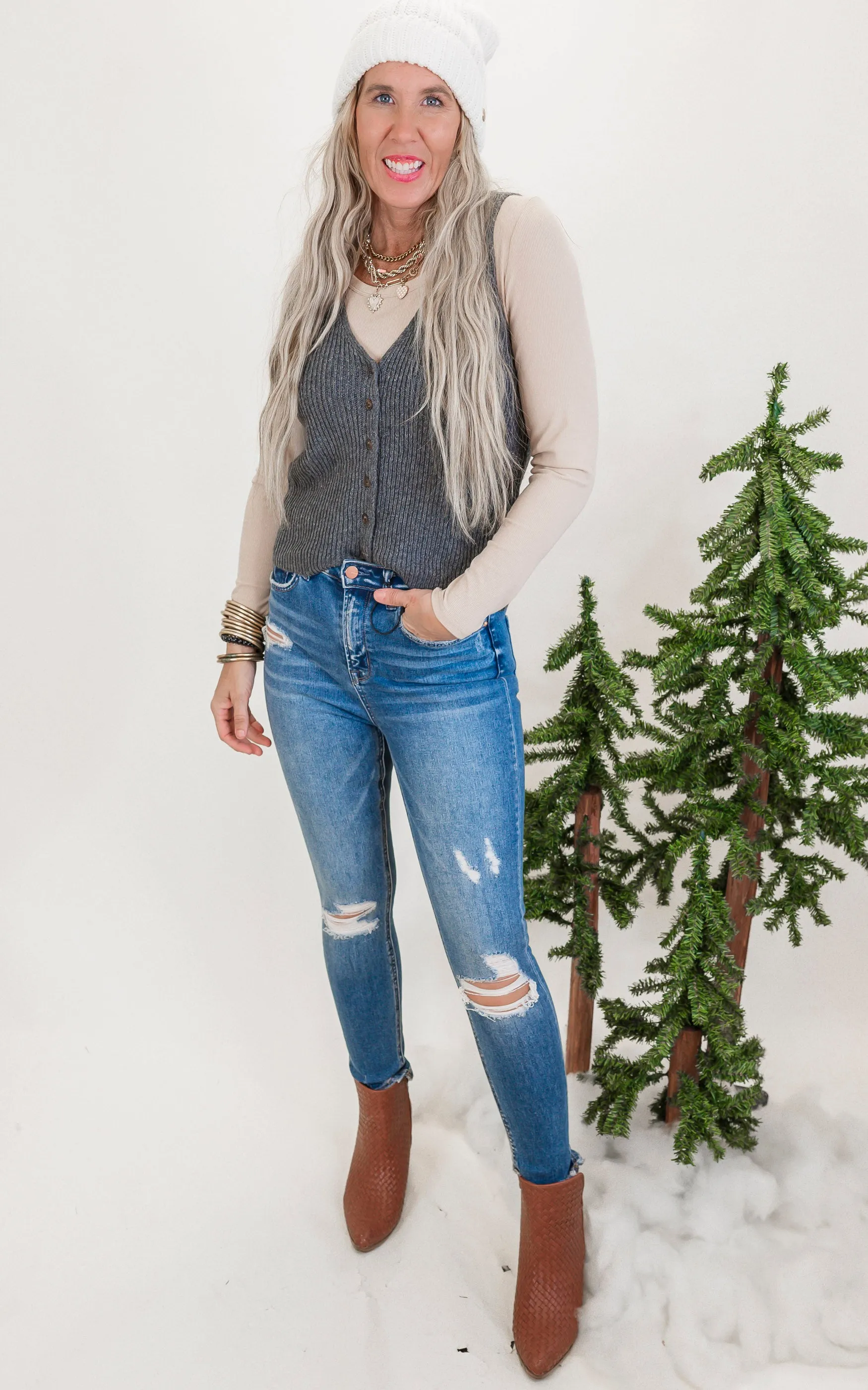 Charcoal Ribbed V-Neck Sweater Vest - Final Sale