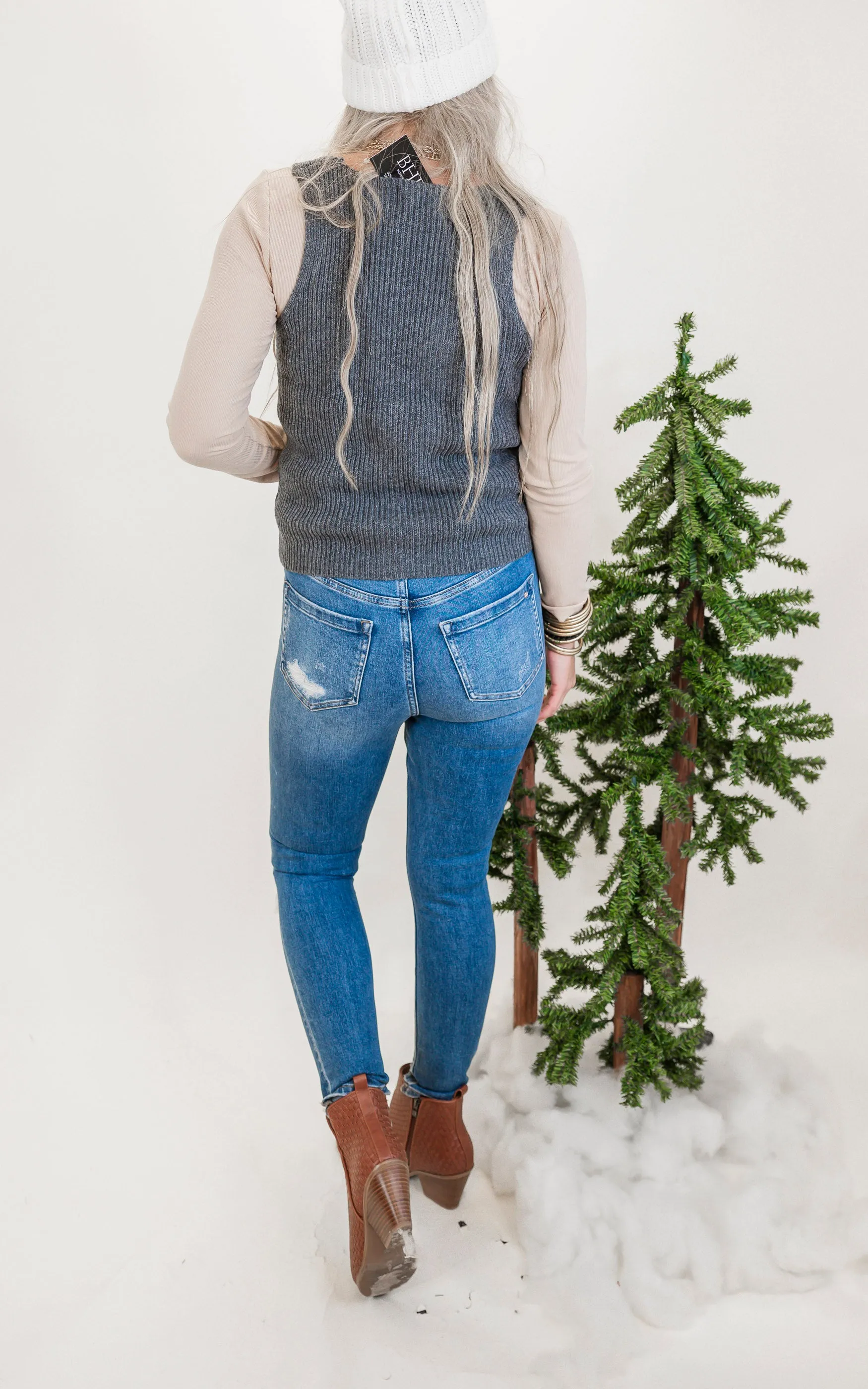 Charcoal Ribbed V-Neck Sweater Vest - Final Sale