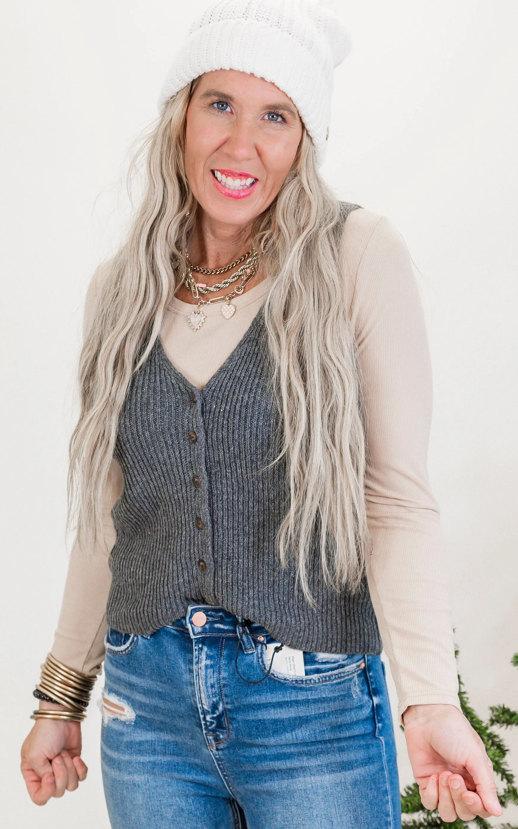 Charcoal Ribbed V-Neck Sweater Vest - Final Sale