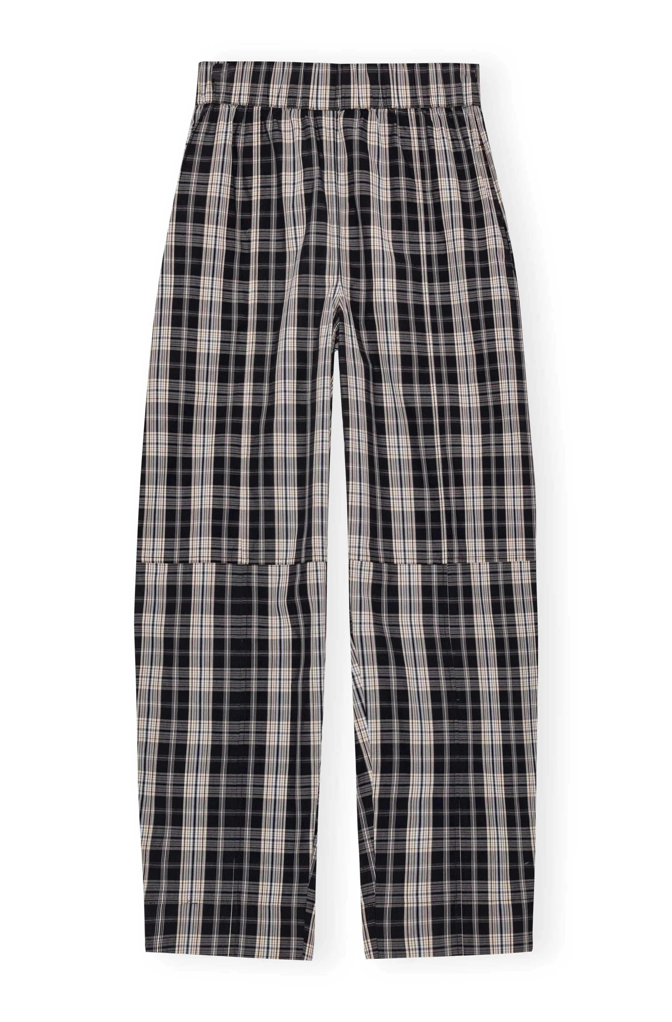 Check Cotton Elasticated Curve Pants - Black