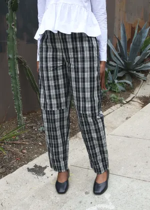 Check Cotton Elasticated Curve Pants - Black