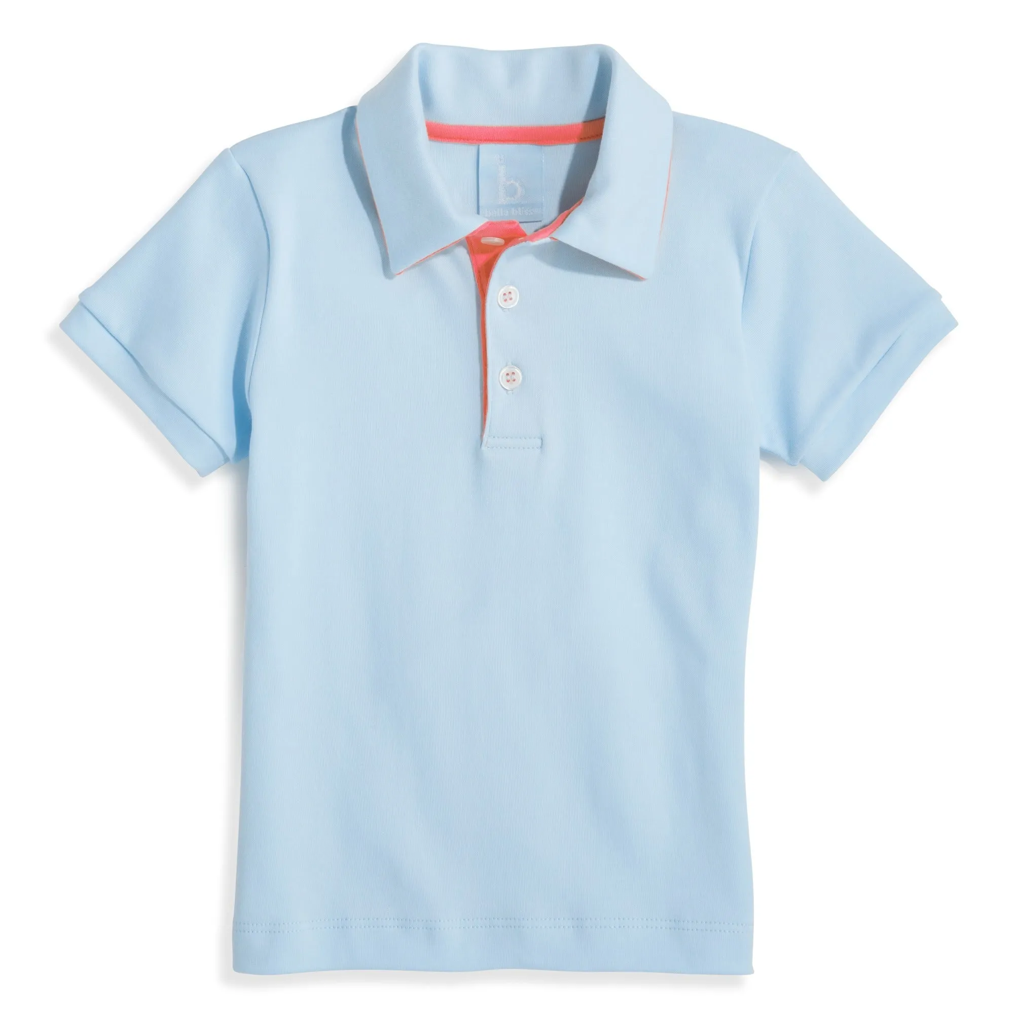Contrast Trim Pima Polo -- Blue w/ Coral