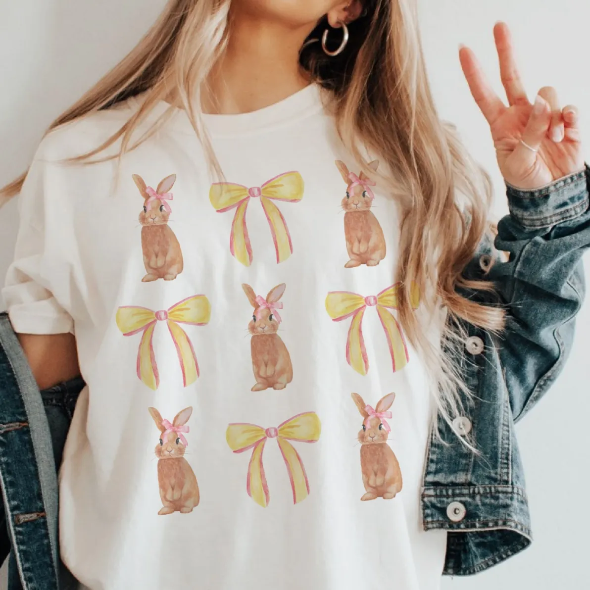 Coquette Easter Bunny & Yellow Bows Tee Shirt- FINAL SALE