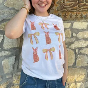 Coquette Easter Bunny & Yellow Bows Tee Shirt- FINAL SALE