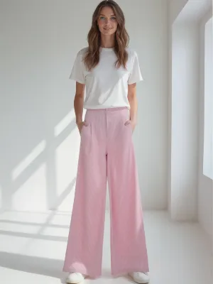 Cotton Blend Wide Leg Pant