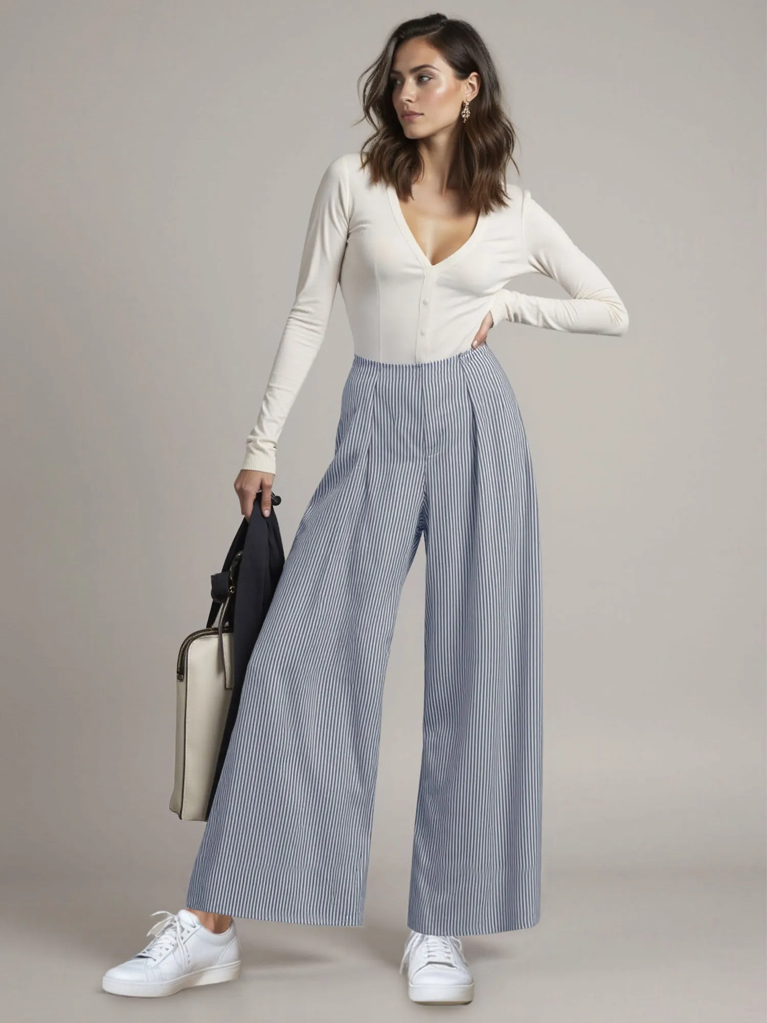 Cotton Blend Wide Leg Pant