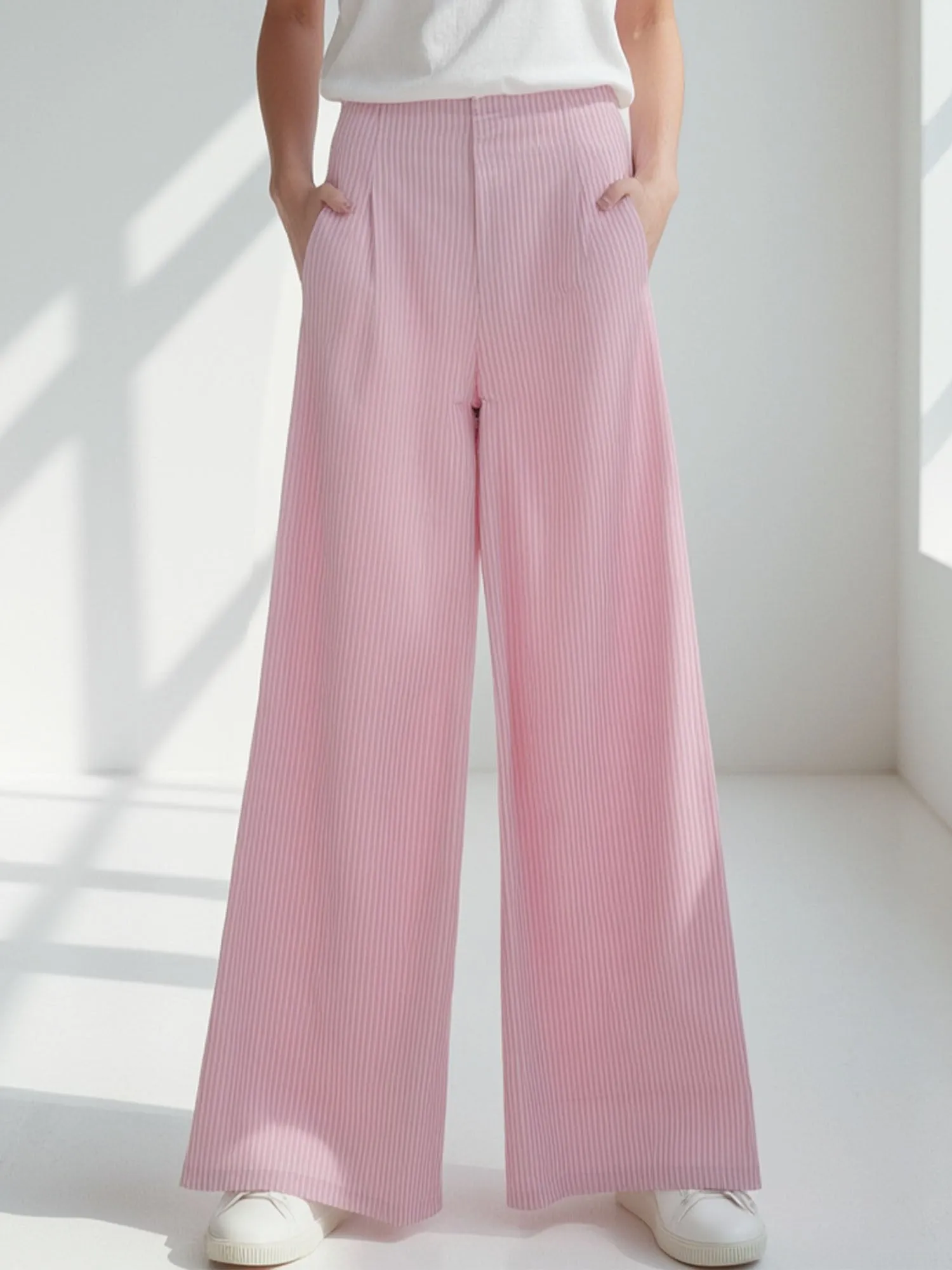 Cotton Blend Wide Leg Pant