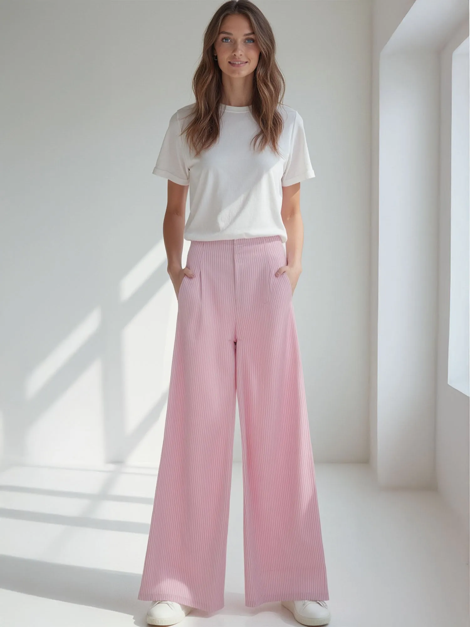 Cotton Blend Wide Leg Pant