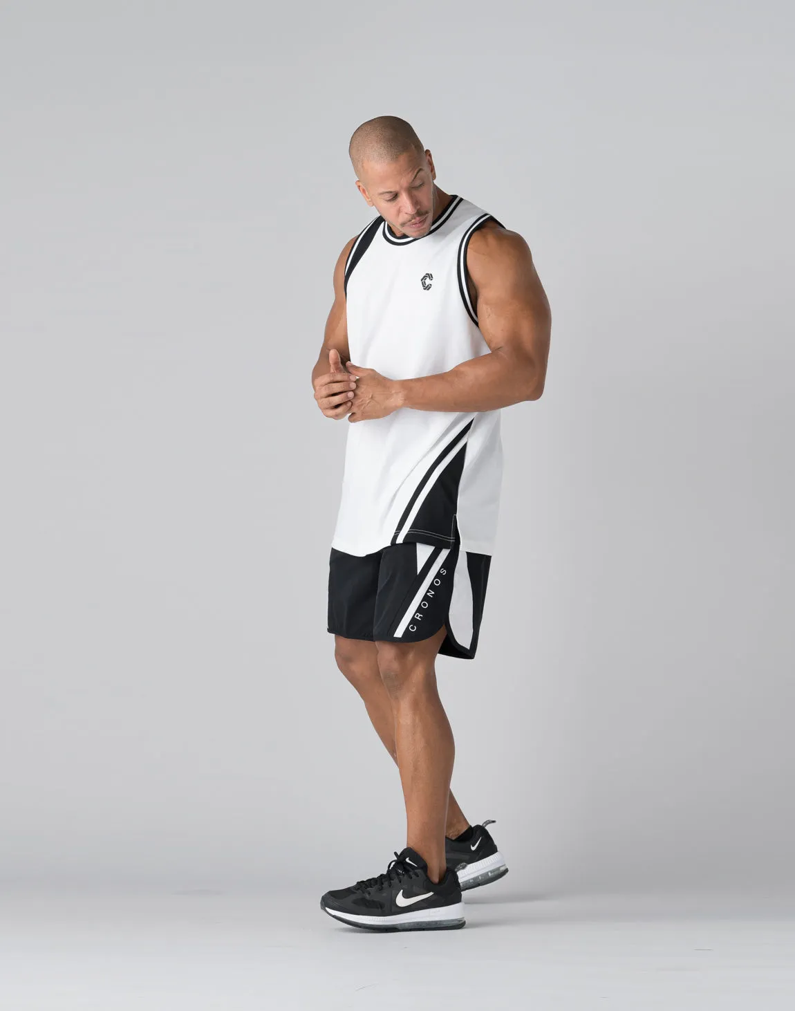 CRONOS Mechanical stretch shorts【BLACK×WHITE】