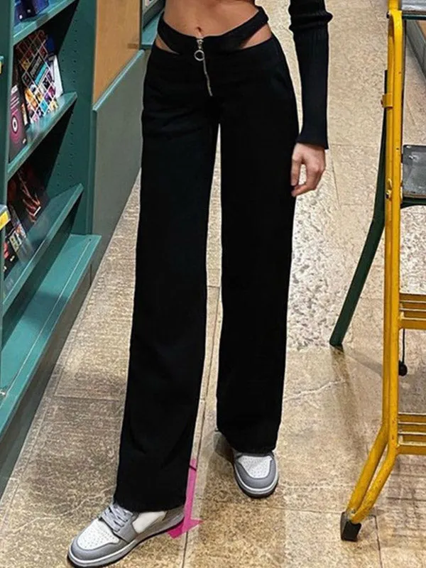 Cutout Waist Straight Pants