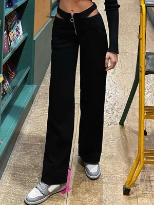 Cutout Waist Straight Pants
