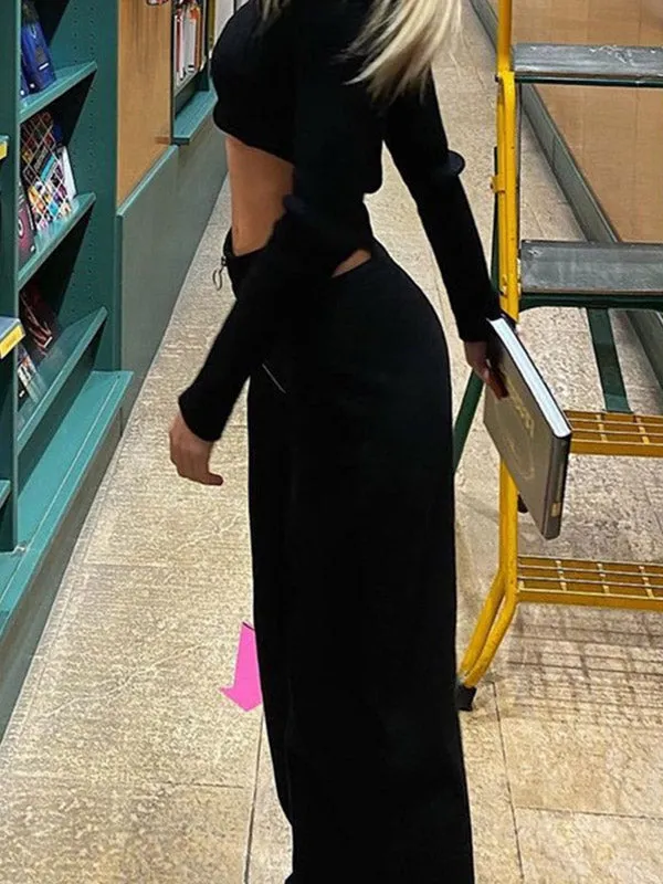 Cutout Waist Straight Pants