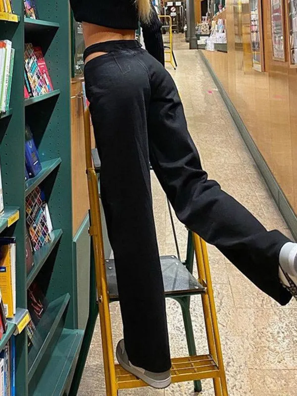 Cutout Waist Straight Pants
