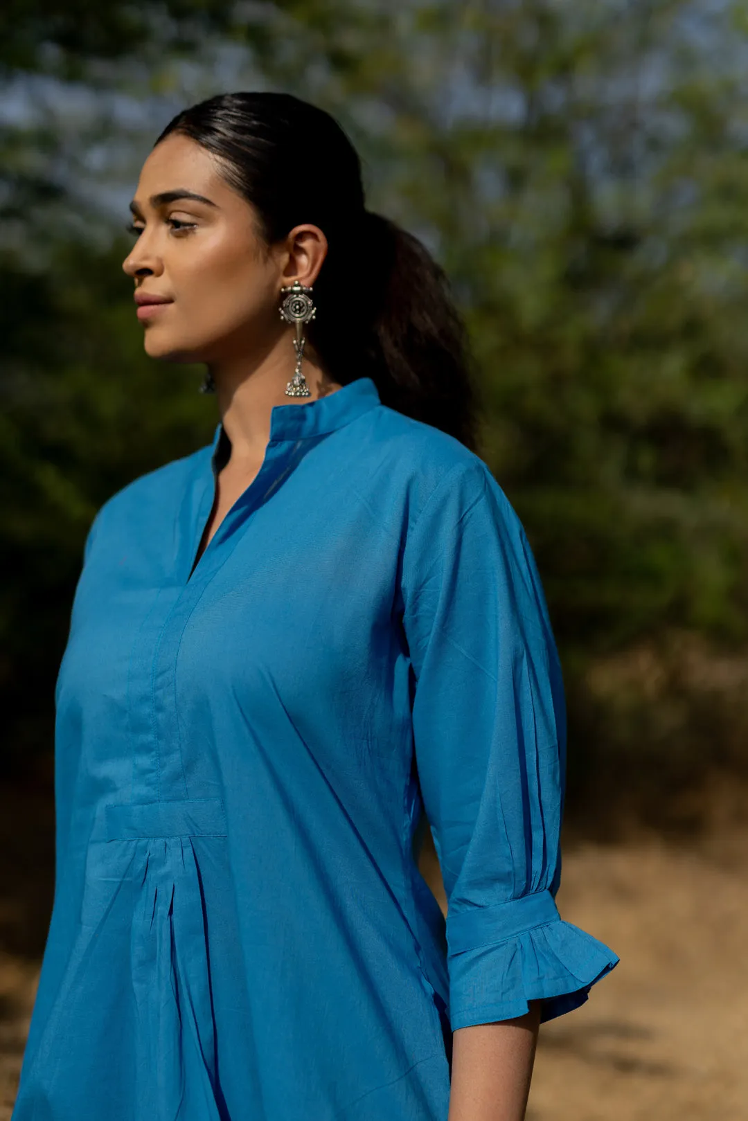 Cyan Blue Kurta Set with Pink Jaamdani Dupatta