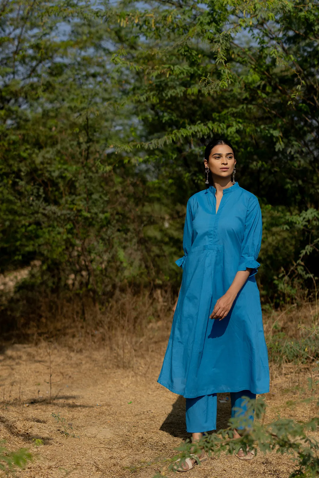 Cyan Blue Kurta Set with Pink Jaamdani Dupatta