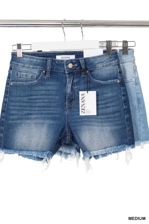 Denim Frayed Hem Shorts