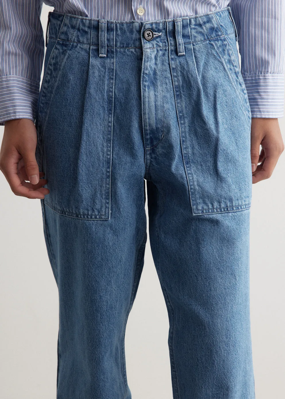 Denim Pleated Fatigue Pants