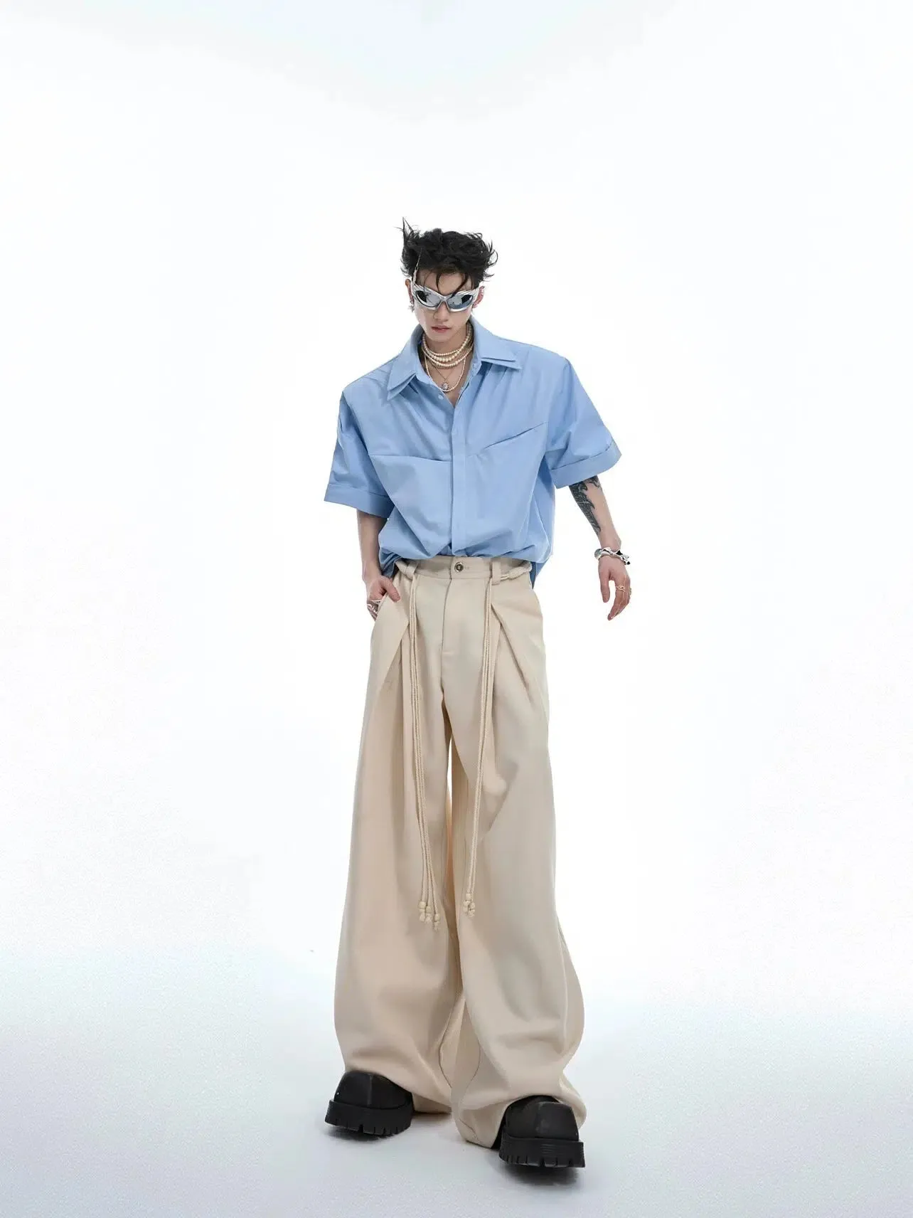 Double-layer Collar Pleated Loose Shirt