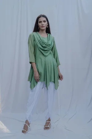 Dream Cowl Top in Light Green and Tulip Dhoti in White - Set
