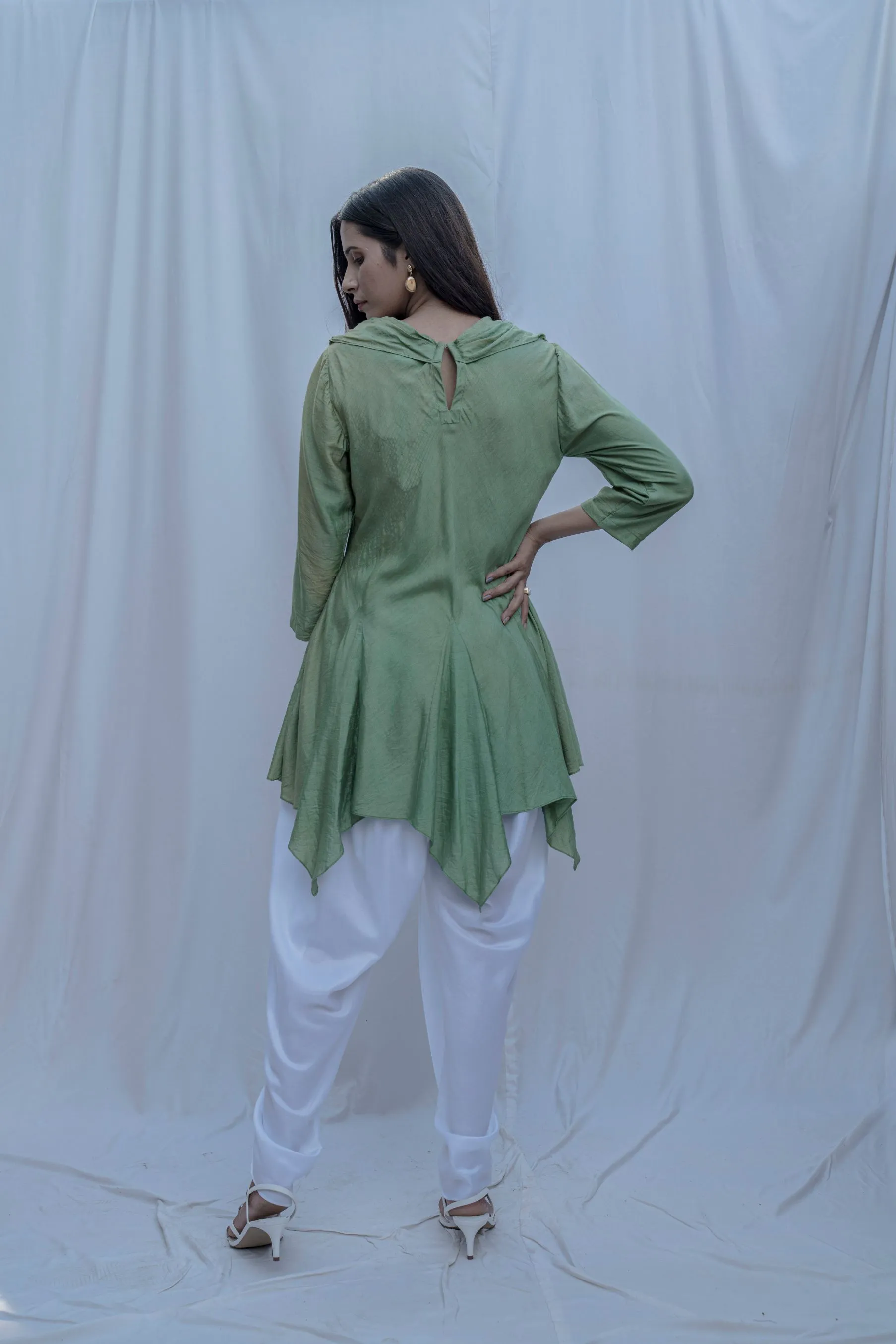 Dream Cowl Top in Light Green and Tulip Dhoti in White - Set