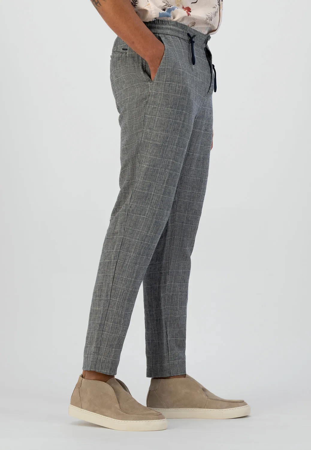 DSTREZZED LINEN CHECK LOOSE TAPERED BEACH PANT 501724