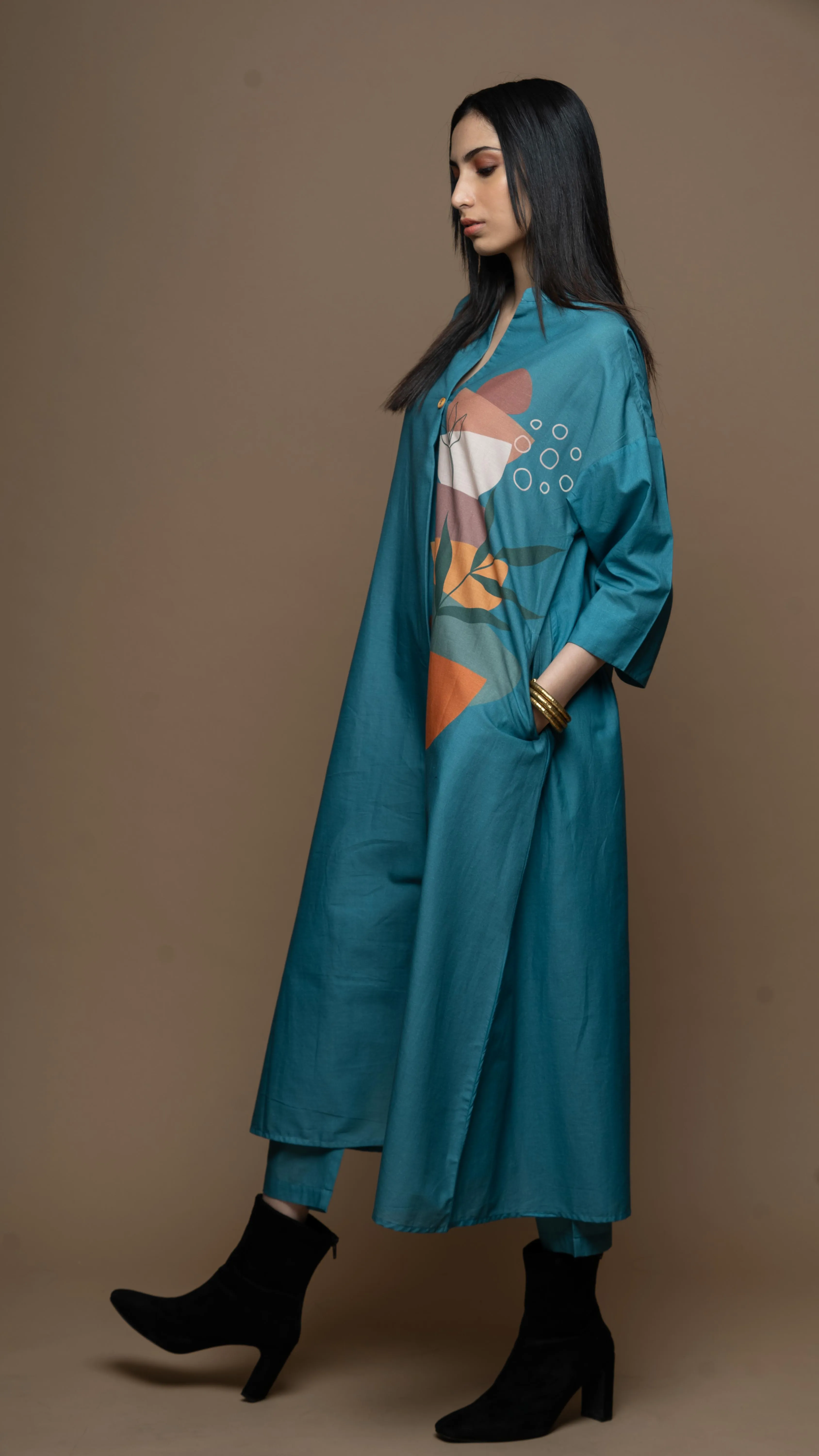 Dusky Blue Semicircle Stacks: Co-ord Pants Set