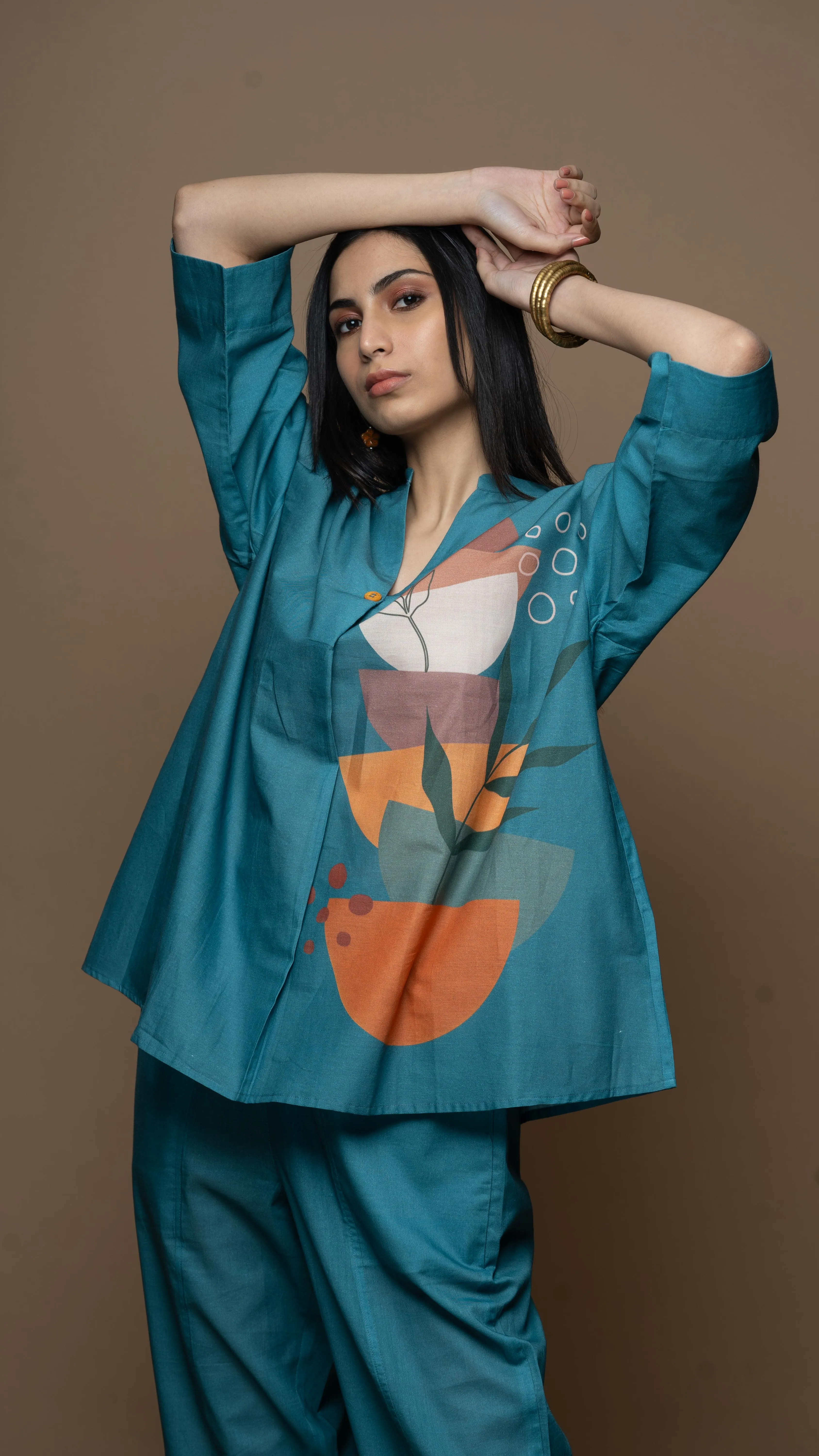 Dusky Blue Semicircle Stacks: Co-ord Pants Set