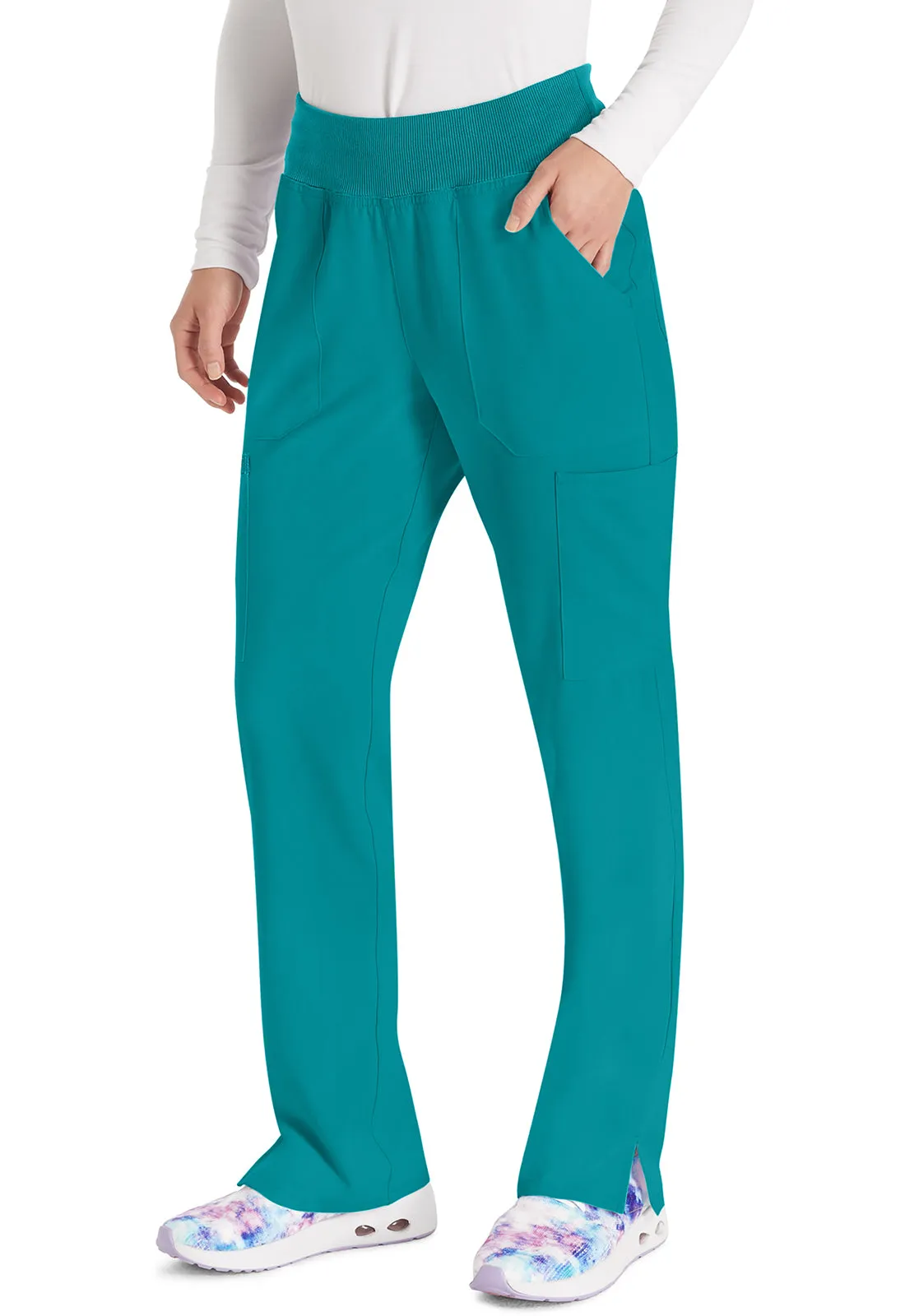 EDS Essentials DK005 Natural Rise Tapered Leg Pull-On Pants Teal Blue
