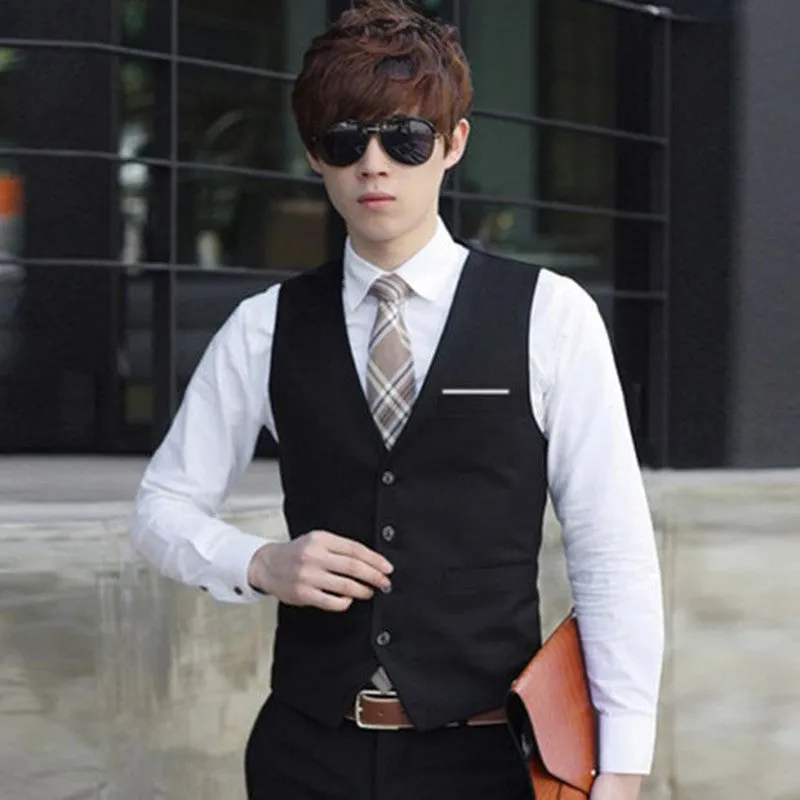 Fashion Gilet Homme Business Suit Vests Slim Fit Men Waistcoat Single Button Men Dress Vest Plus Size 3XL