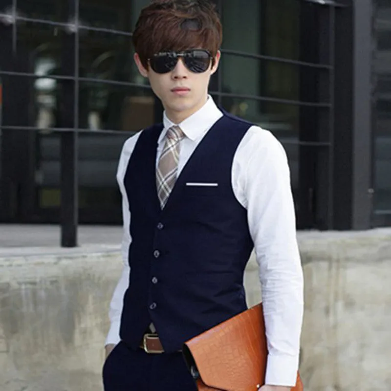 Fashion Gilet Homme Business Suit Vests Slim Fit Men Waistcoat Single Button Men Dress Vest Plus Size 3XL