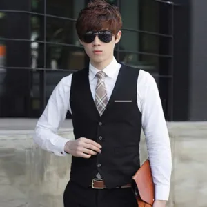 Fashion Gilet Homme Business Suit Vests Slim Fit Men Waistcoat Single Button Men Dress Vest Plus Size 3XL