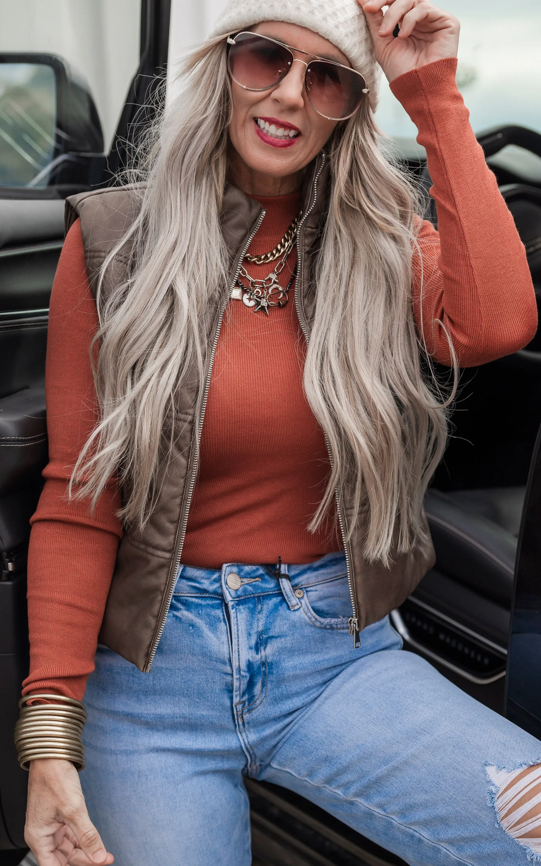 Faux Leather Puffer Vest - Final Sale